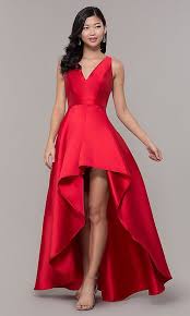 Satin V Neck High Low Prom Dress By Promgirl Red High Low Dress High Low Prom Dresses Cheap Prom Dresses Long