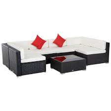 All of our frames are made of heavy gauge factory welded aluminum. Outsunny 7 Piece Wicker Patio Conversation Set With Cushion S Included 860 020 Rona