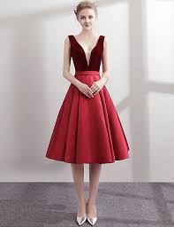 Elegant Stitching Deep V Neck Sleeveless Knee Length A Line Cocktail Dress A Line Cocktail Dress Burgundy Homecoming Dresses Dresses