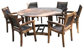 Shop our best selection of lazy susan kitchen & dining room tables to reflect your style and inspire your home. 7 Piece Eucalyptus Dining Set With Stacking Armchairs And Built In Lazy Susan Transitional Outdoor Dining Sets By Outdoor Interiors Houzz