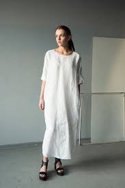 Style Details This Maxi White Tunic Dress Has Been Made From Fluid Lithuanian Linen The Dress Is Double Linen Dress Women White Tunic Dress Long Linen Dress