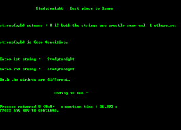 During alphabetical string sorting, a string is compared to other by . C Program To Compare Two Strings With And Without Strcmp Function C Programs Studytonight