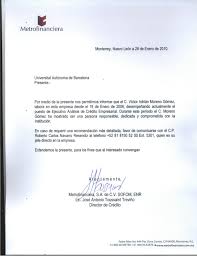Una carta de recomendación personal es un testimonio que avala el buen comportamiento y desempeño de una persona. Carta Recomendacion Metrofinanciera