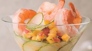 Martini De Crevettes A La Salsa De Mangue Recettes Iga Fruits De Mer Concombre Recette Rapide Mango Salsa Shrimp Appetizers