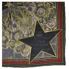 Givenchy Scarf Black Green Design Chiffon Silk Scarf Final Sale Como Milano