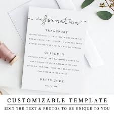 Printable Wedding Details Template Wedding Insert Cards Elegant Details Card Diy Wedding Detail Card Template Wedding Information Card Wedding Details Card Wedding Details Wedding Printables