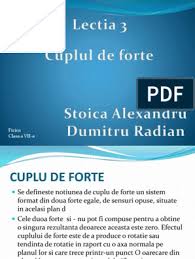 La apasarea butonului constructia rezultantei, appletul va desena paralelele corespunzatoare sagetilor fortelor si va afisa rezultanta (rosu). Cuplul De Forte Lectia 3
