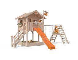uberdachter balkon mit aufstieg und rutsche xxl rutsche in orange baumhaus fridolino das haus mit ri kids backyard playground play houses play area backyard