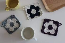 お花コースター 編み 図 ビヨルク かぎ針編みのパターン