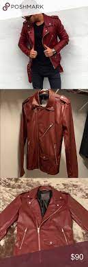 Zara Man Burgundy Faux Leather Biker Jacket Jackets Men S Coats And Jackets Faux Leather Biker Jacket
