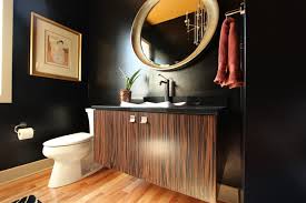 As it is a matter of artistic aspect, thus it is a free decision. Black Powder Bathroom With Zebra Wood Floating Vanity Eclectic Powder Room Other By Denise Quade Design Houzz