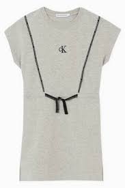Calvin klein women's roll up shirt dress. Shop Calvin Klein Grey Drawstring T Shirt Dress In Cotton Jersey For Kids Ounass Uae