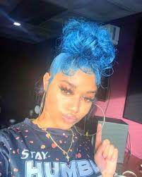 Pin By Ifhelookhetook On Fashion Hairstyle Blue Hair Black Girl Blue Natural Hair Pretty Hair Color