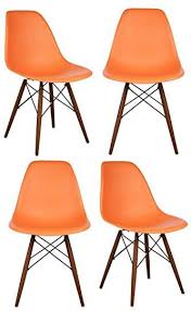 4 X Ariel Dsw Molded Orange Plastic Shell Chair With Dark Oak Eiffel Legs Set Of 4 Review Shell Chair Chair Dining Chairs For Sale