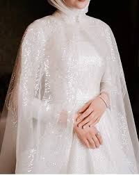 Off White Simple Muslim Hijab Dress Muslim Couple Wedding Celebrate Pakaian Pernikahan Gaya Model Pakaian Gaun