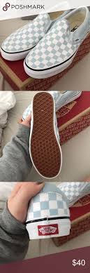 Nwot Baby Blue Vans Never Worn Baby Blue Checkered Slip On Vans I Have The Sticker Still And Box Just Not Attached Vans Shoes Blue Vans Vans I Love My Shoes