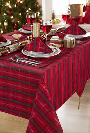 Tartan Red Gold Christmas Rectangular Tablecloth Ideal For 6 8 Place Settings 52x90in 132 Christmas Table Cloth Christmas Table Decorations Red Gold Christmas
