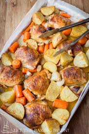 Chicken has a terrible reputation for drying out in the oven, but with chicken thighs you don't need to worry. One Pan Chicken And Potatoes Let The Baking Begin