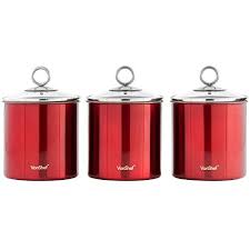 Food storage containers allow you to keep various food products and leftovers fresh and you'll also find that many of these kitchen storage containers have clear or translucent plastic constructions. Vonshef Set Of 3 Tea Coffee And Sugar Canisters Kitchen Storage Jars With Glass Lids Red Stainless Steel 1 3qt Buy Online In United Arab Emirates At Desertcart Ae Productid 34575590