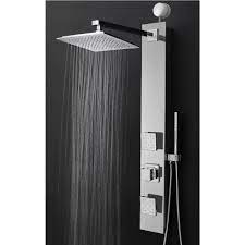 Akdy 35 In 2 Jet Easy Connect Shower Panel System In Mirror Tempered Glass With Rainfall Shower Head And Handshower Wand Sp0116 The Home Depot Shower Heads Shower Panels Rainfall Shower Head