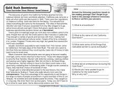 Gold Rush Boomtowns 4th Grade Reading Comprehension Worksheet Reading Comprehension Worksheets 4th Grade Reading Comprehension Worksheets