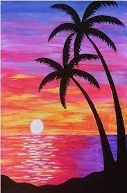 A beautiful acrylic paint pouring beach scene video tutorial for beginners using reverse dip and open cup pour techniques! Purple Beach Sunset Seascape Paint By Numbers Numeral Paint Sunset Painting Easy Sunset Painting Easy Landscape Paintings
