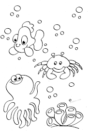 Sea Ocean Animals Goldfish Octopus Crab Corals Coloring Pages Easy Coloring Pages Unique Coloring Pages Coloring Pages