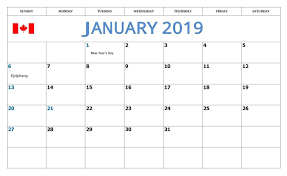 January 2019 Calendar With Canada Holidays Monthly Calendarjanuary 2019 Calendar Canada Calendar Printables June 2019 Calendar Canada Calendar