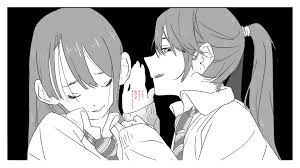 original, highres, translated, 2girls, border, collared shirt, disdain,  greyscale, hair between eyes, long sleeves, looking at viewer, monochrome,  multiple girls, necktie, parted lips, ponytail, school uniform, shimatsuku,  shirt, sleeves past wrists ...