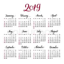 Plain Wall Calendar 2019 Year Stock Vector Colourbox