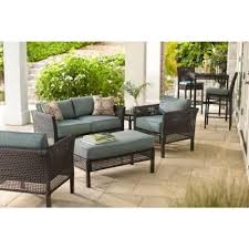 Hampton Bay Fenton 4 Piece Patio Seating Set With Peacock And Java Patio Cushion D9131 4pckd At T Patio Seating Sets Patio Seating Outdoor Patio Furniture Sets