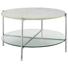 The coffee table is the piece of resistance in the living room. 32 Round Coffee Table White Marble Top Glass Shelf Chrome Legs Walmart Canada