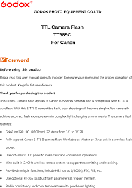 Tt685c Thinklite Ttl Camera Flash User Manual X Godox Photo