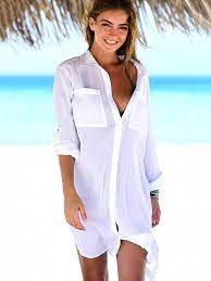 Ruffled Pockets Shirt Beach Cover Ups Chicbohodress Beach Outfit Women Beach Shirts Casual Beach Wear