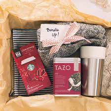 Cute Gift Idea For A Tea Drinker With A Mug And A Cozy Winter Hat Or Gloves And A Note That Says Bundle Up Christmas Gift Baskets Cute Gifts Cold Weather