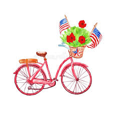 Watercolor Bicycle With Patriotic Decor For Memorial Day Cards 4th Of July Bann Aff Memorial Day Ca Mohn Basteln Patriotische Dekoration Memorial Day