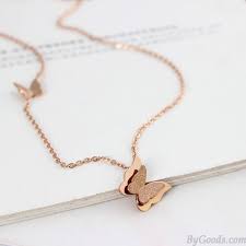 Cute Rose Gold Doublue Butterfly Pendant Animal Necklace Fashion Necklace Diy Women Accessories Necklaces Minimalist Necklace Silver