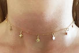 New Falling Stars Star Choker Short Necklace 14k Gold Etsy Gold Chains For Men Short Necklace Chokers