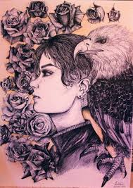 Girl with an Eagle Drawing by Dani Petrache