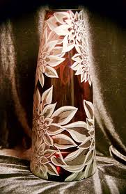 Dahlia Inspired Design Engraved Media Blasted On Plum Colored Vase Colored Vases Glass Etching Hand Blown