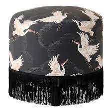 fringe ottoman in crane flock ink oga patterned ottoman cloth company ottoman