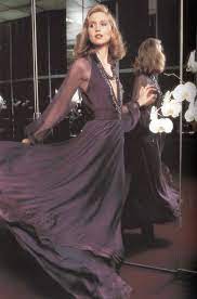 1970s vintage halston style green pink floral backless plunge neck maxi dress m l 60s plait detailing bow back disco summer rare strappy mod. Super Seventies Dress By Halston 1970s Fashion Seventies Fashion 1970s Fashion