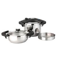 Berghoff Eclipse 5 Piece Stainless Steel Pressure Cooker Set 3700418 The Home Depot Stainless Steel Pressure Cooker Cookware Set Stainless Steel Stovetop Pressure Cooker
