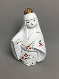 Japanese Hakata Clay Doll White Kimono Girl With Red Flowers Clay Dolls Red Flowers White Kimono
