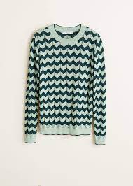 Mango Open Work Zig Zag Sweater In Green Lyst