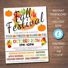 Editable Fall Festival Fall Harvest Flyer Poster Printable Etsy Printable Halloween Invitations School Halloween Party Community Halloween