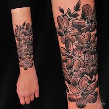 This shoulder design is sweet. Simple Illustrative Style Arm Tattoo Of Big Flowers With Leaves Tattooimages Biz
