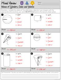 A cone can be made by rotating a triangle! Volume Of Cylinders Cones And Spheres Mixed Review Worksheet Tpt