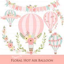 Watercolor seamless pattern with hot air balloon and heart of flowers. Floral Hot Air Balloon Hot Air Balloon Flower Clip Art Instant Download Ca049 Hot Air Balloon Party Theme Hot Air Balloon Party Air Balloon