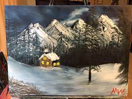 christmas eve snow bob ross style 24x18 oil on canvas posted by u justmarian to r art art cool art bob ross